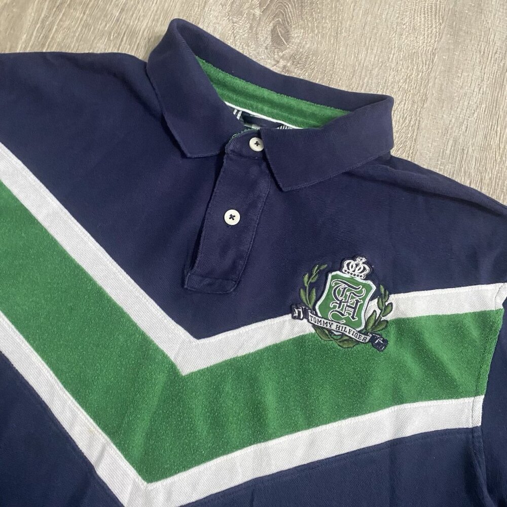 Tommy Hilfiger Polo Shirt Men XLarge Velour‎ Velvet Short Sleeve VTG